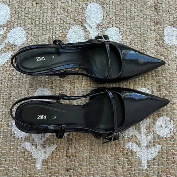 ZARA Faux Patent Leather Slingback Heels NWT 🔥 Pointed Toe Size 8 - Picture 11 of 16